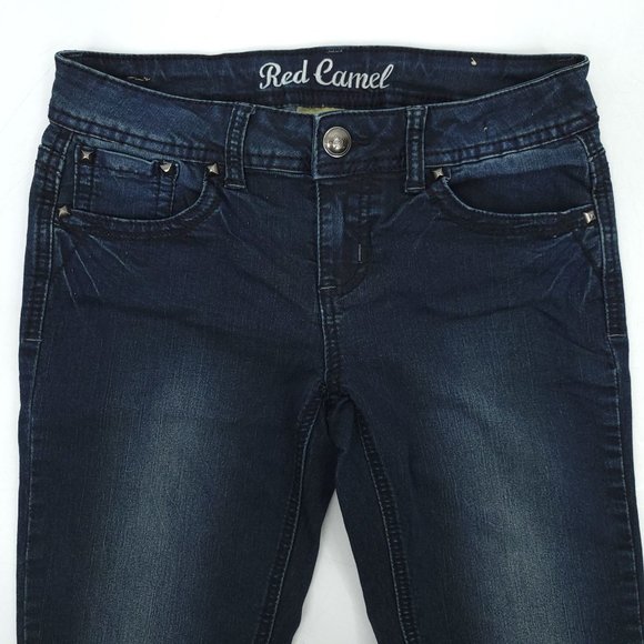 Red Camel Skinny Jeans Women Juniors Sz 7 Stretch Dark Wash Denim Low Rise Studs - Picture 3 of 14